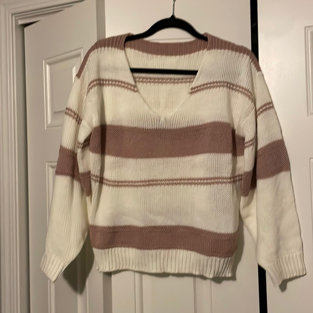 V-neck drop shoulder striped sweater